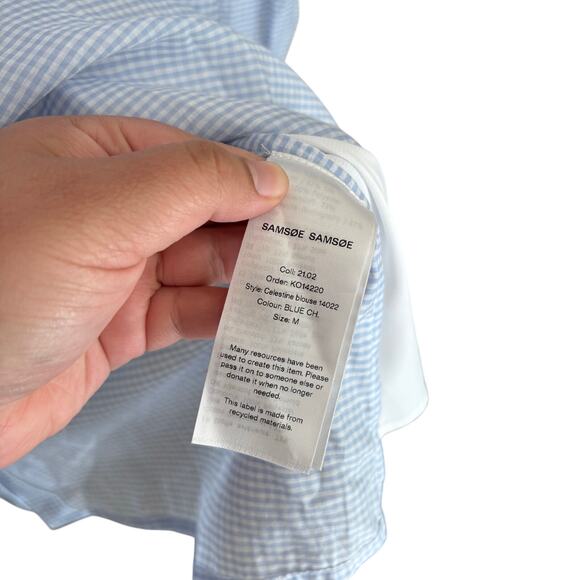 Samsoe Samsoe Blue White Celestine Gingham Cotton Silk Blouse Top Size Medium - Picture 6 of 11